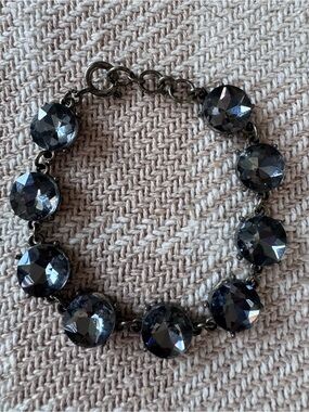 Crystal Link Bracelet - Antique Gold Black Crystal Fashion Bracelet